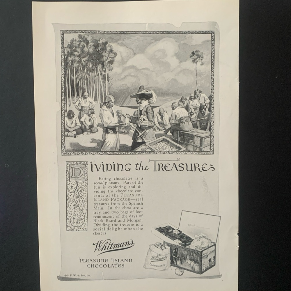 Vintage 1928 Whitman’s Dividing The Treasures Ad Advertisement